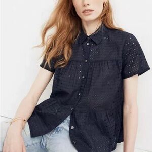 🔥 Madewell Black Eyelet Button-Down Shirt Women’s